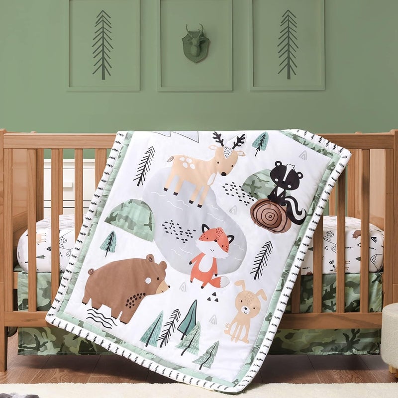 The Peanut Shell 3 Piece Baby Crib Bedding Set for Boys - Newborn, Infant & Toddler Nursery Bed Set Decor with Fitted Crib Sheet, Dust Ruffle, Crib Comforter - Woodland Camo - Image 5
